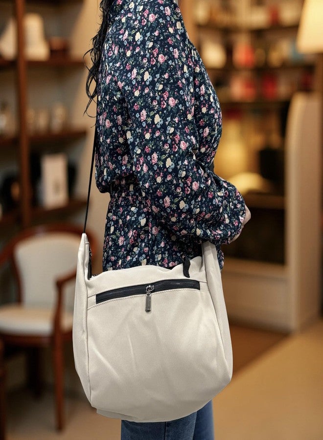 GLOSSY Casual Crossbody Sling Bag, Large Capacity, Multiple Compartments (Cream) - Image 2